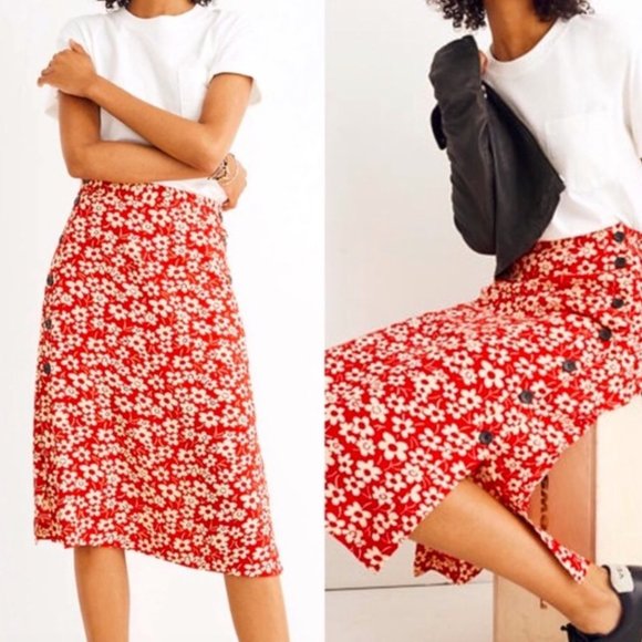 Madewell Side Button Skirt in Full Bloom - Picture 1 of 4